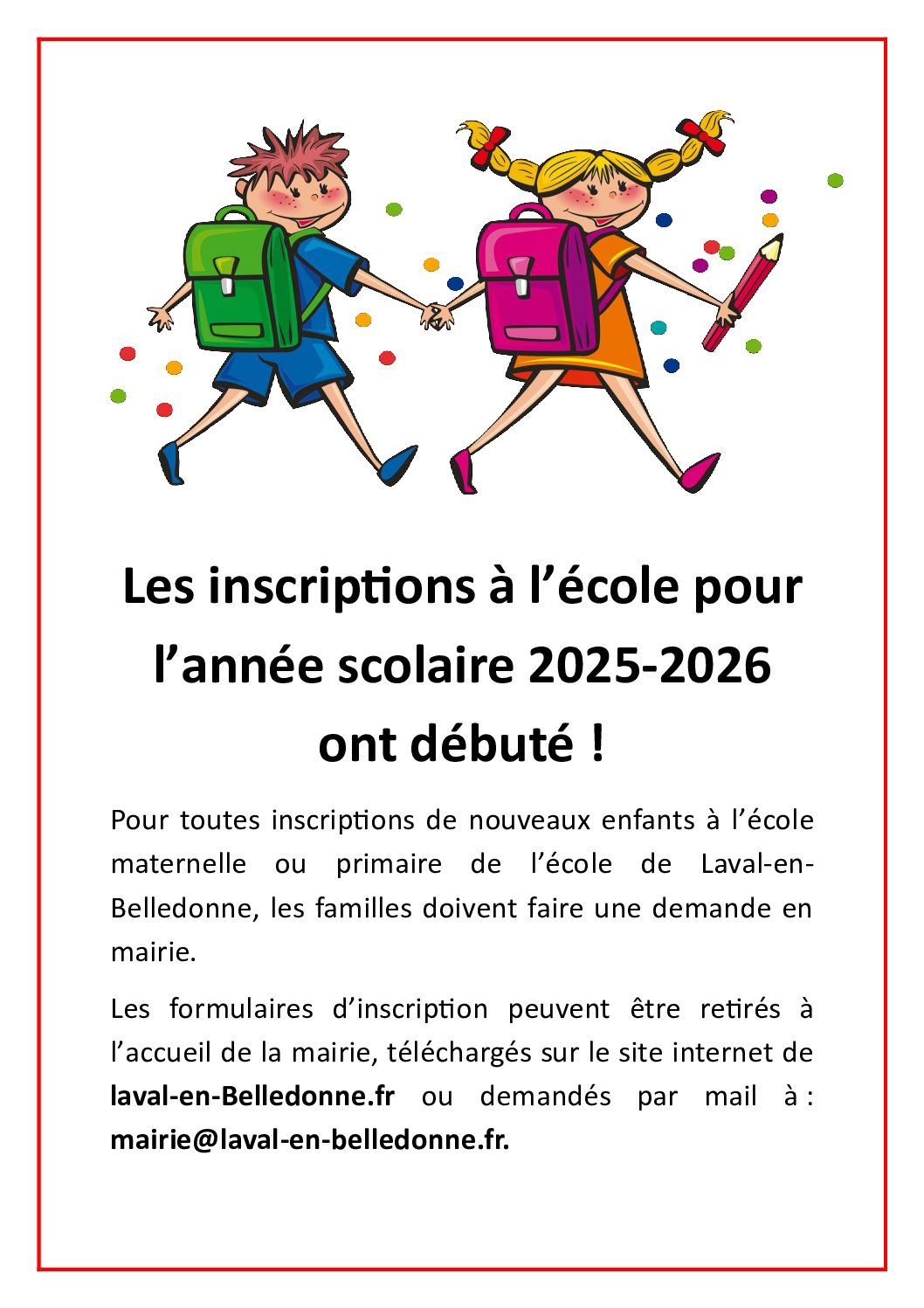 Inscriptions à l’école pour l’année 2025-2026