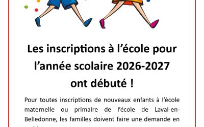 Les inscriptions à l’école pour l’année 2026- 2027 ont débuté!